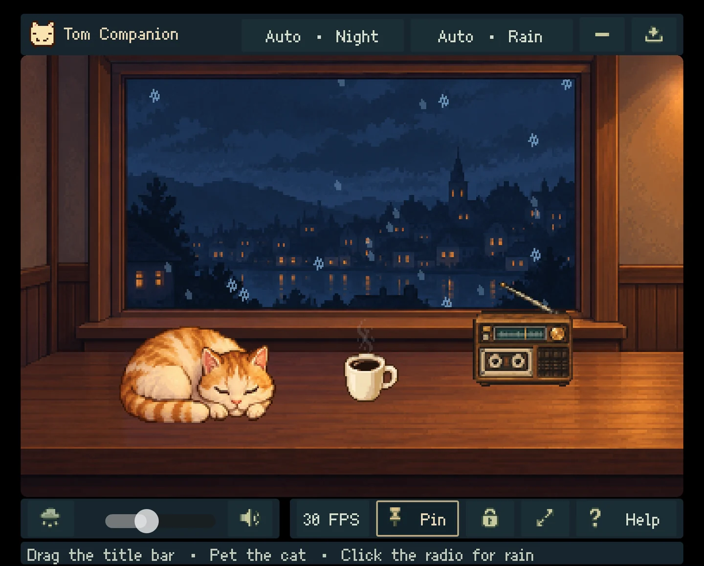 Tom Companion with a sleeping cat and coffee