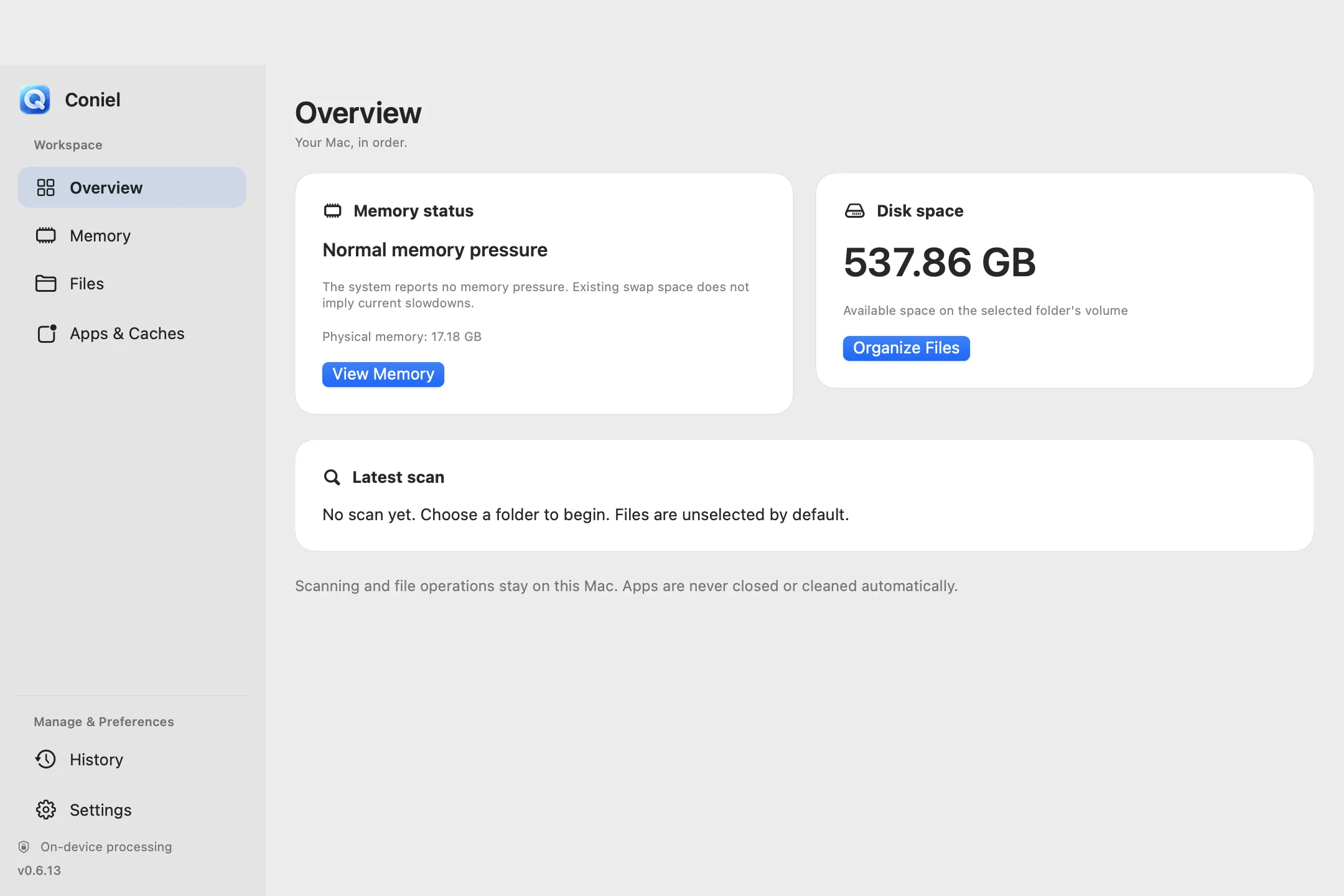 Coniel memory and storage overview in English